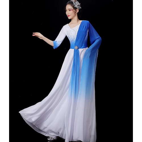 Women Host Evening Dress Classical Dance dresses traditional classical dance costumes Chinese waterfall Sleeves Dance Costumes